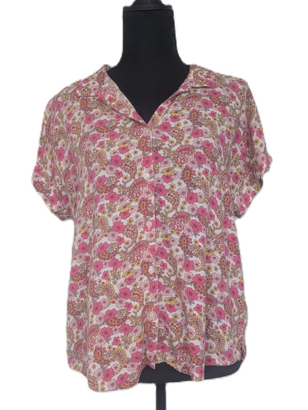 Lucky Brand Women's Floral Button Up T-Shirt Size Medium Casual Colorful Spring